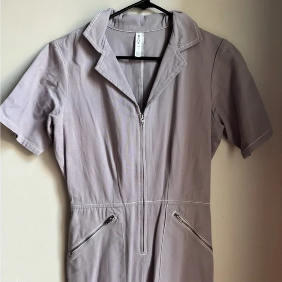 RVCA Lavender Utility Jumpsuit XS Minimalist Zip Front Workwear Scandi Boho - Picture 2 of 6